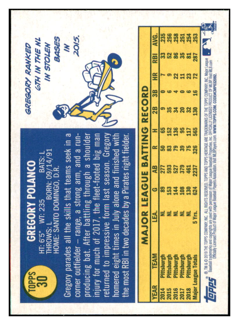 2019 Topps Heritage Gregory Polanco    Pittsburgh Pirates #30 Baseball card   TMH1C simple Xclusive Collectibles