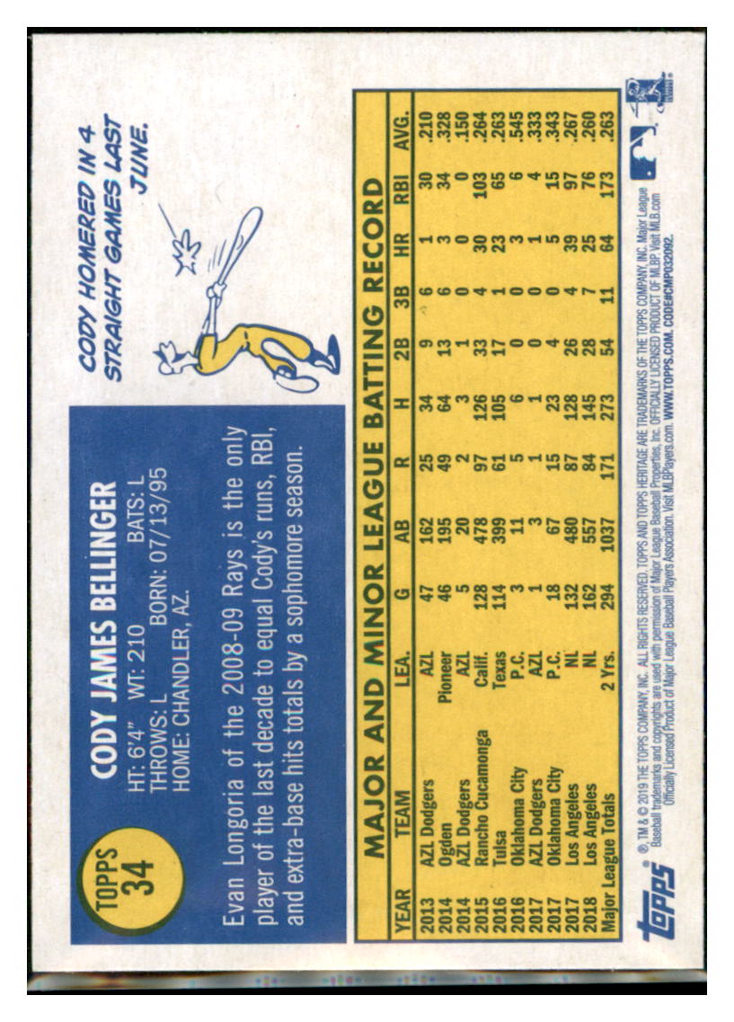 2019 Topps Heritage Cody Bellinger Los Angeles Dodgers #34 Baseball
card TMH1C simple Xclusive Collectibles