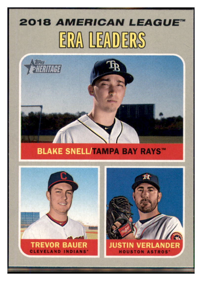 2019 Topps Heritage Justin Verlander /
  Trevor Bauer / Blake Snell CPC, LL   
  Houston Astros / Cleveland Indians / Tampa Bay Rays #68 Baseball
  card   TMH1C_1c simple Xclusive Collectibles   