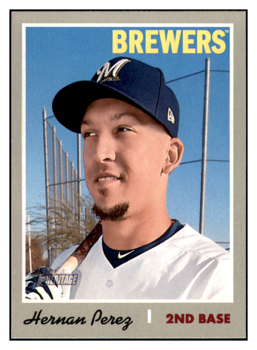 2019 Topps Heritage Hernan Perez    Milwaukee Brewers #332 Baseball card   TMH1C simple Xclusive Collectibles   