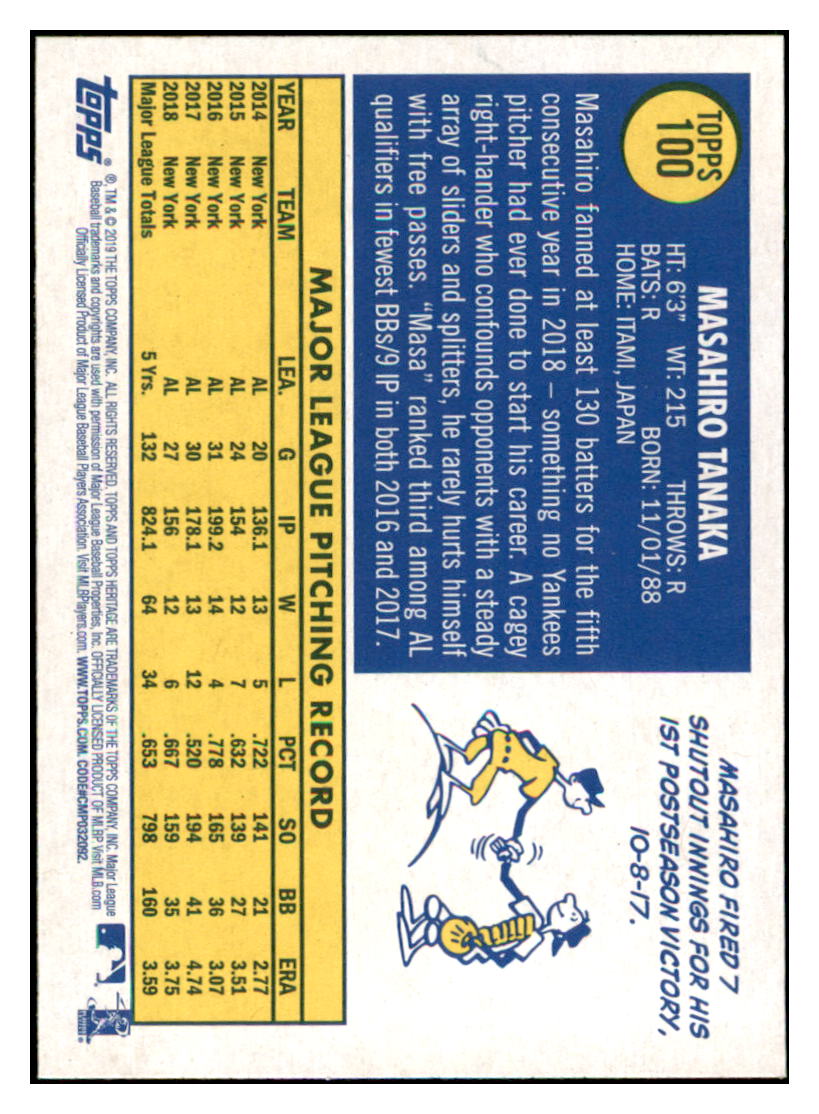 2019 Topps Heritage Masahiro Tanaka New York Yankees #100 Baseball card TMH1C_1a simple Xclusive Collectibles
