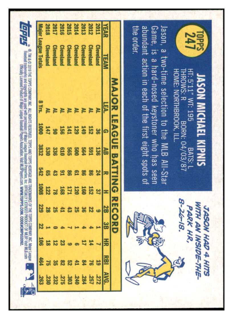 2019 Topps Heritage Jason Kipnis    Cleveland Indians #247 Baseball card   TMH1C simple Xclusive Collectibles