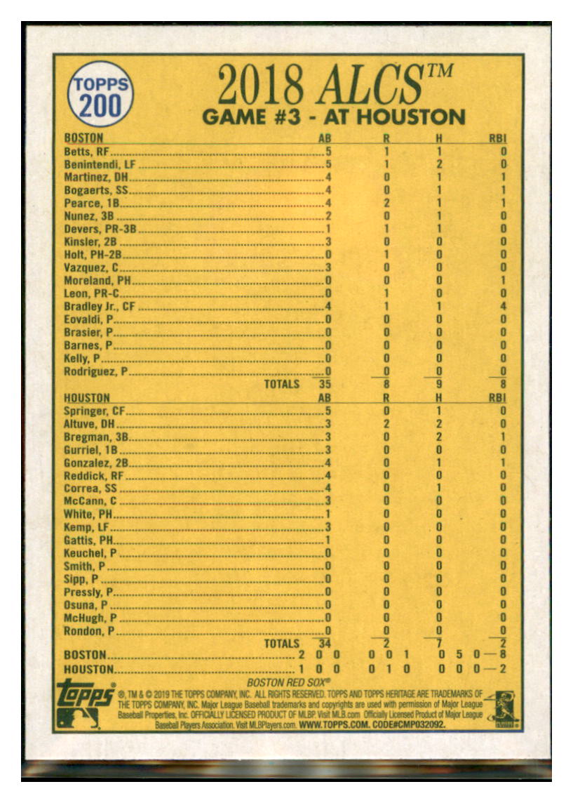 2019 Topps Heritage JBJ Slams the Astros
into Orbit! Boston Red Sox #200
Baseball card TMH1C_1a simple Xclusive Collectibles