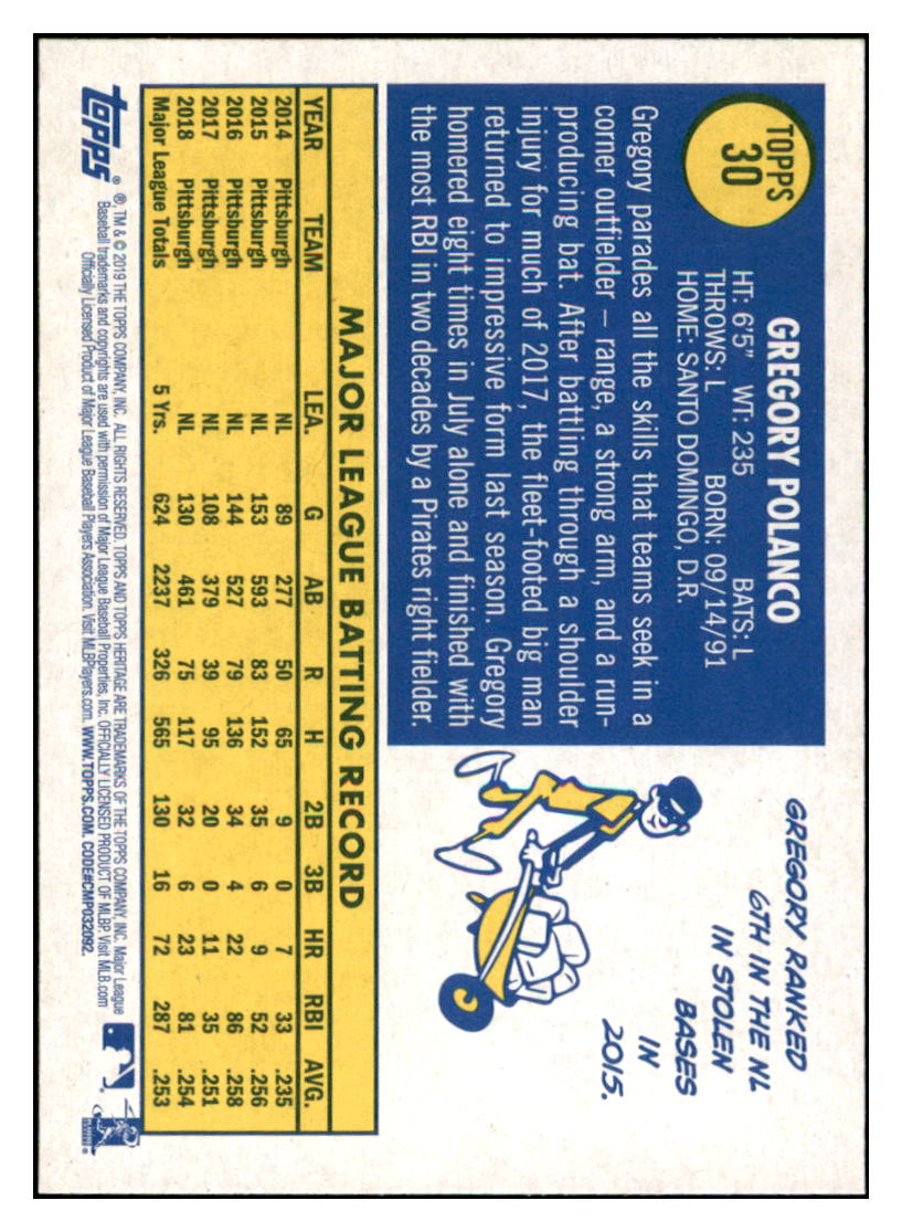 2019 Topps Heritage Gregory Polanco    Pittsburgh Pirates #30 Baseball card   TMH1C_1a simple Xclusive Collectibles