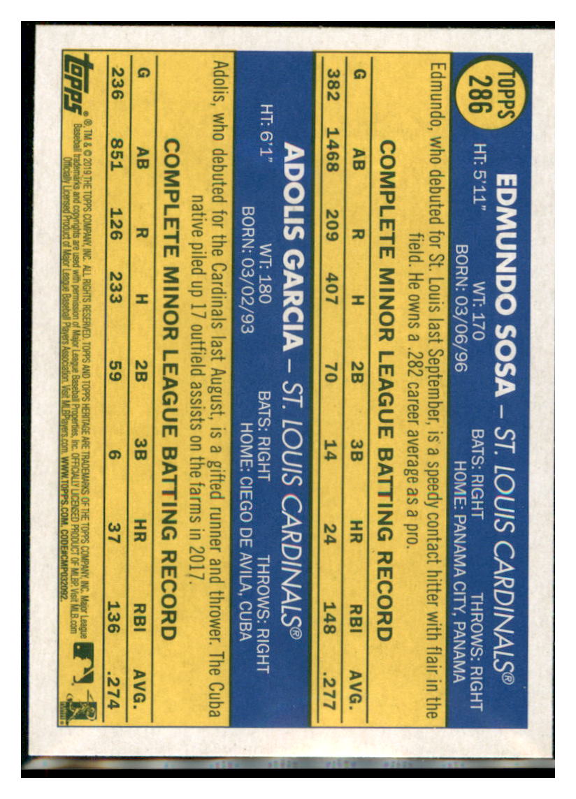 2019 Topps Heritage Edmundo Sosa / Adolis
  Garcia CPC, RC, RS    St. Louis
  Cardinals #286 Baseball card   TMH1C simple Xclusive Collectibles