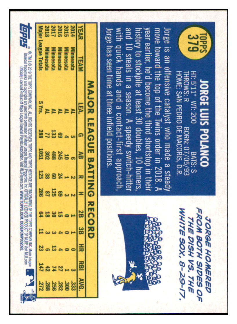 2019 Topps Heritage Jorge Polanco Minnesota Twins #379 Baseball card TMH1C simple Xclusive Collectibles