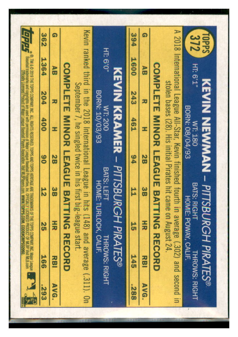 2019 Topps Heritage Kevin Newman / Kevin
  Kramer CPC, RC, RS    Pittsburgh
  Pirates #372 Baseball card   TMH1C_1d simple Xclusive Collectibles