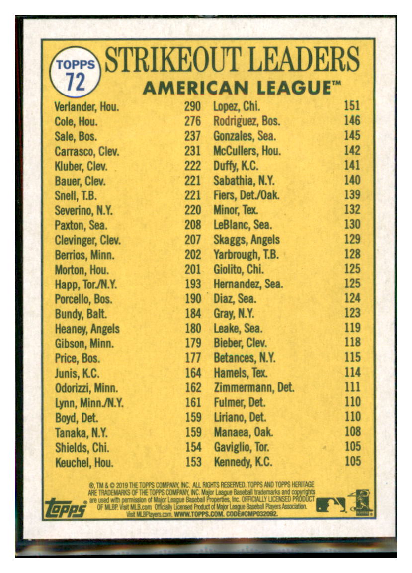 2019 Topps Heritage Chris Sale / Justin
Verlander / Gerrit Cole CPC, LL
Boston Red Sox / Houston Astros #72 Baseball card TMH1C_1c simple Xclusive Collectibles