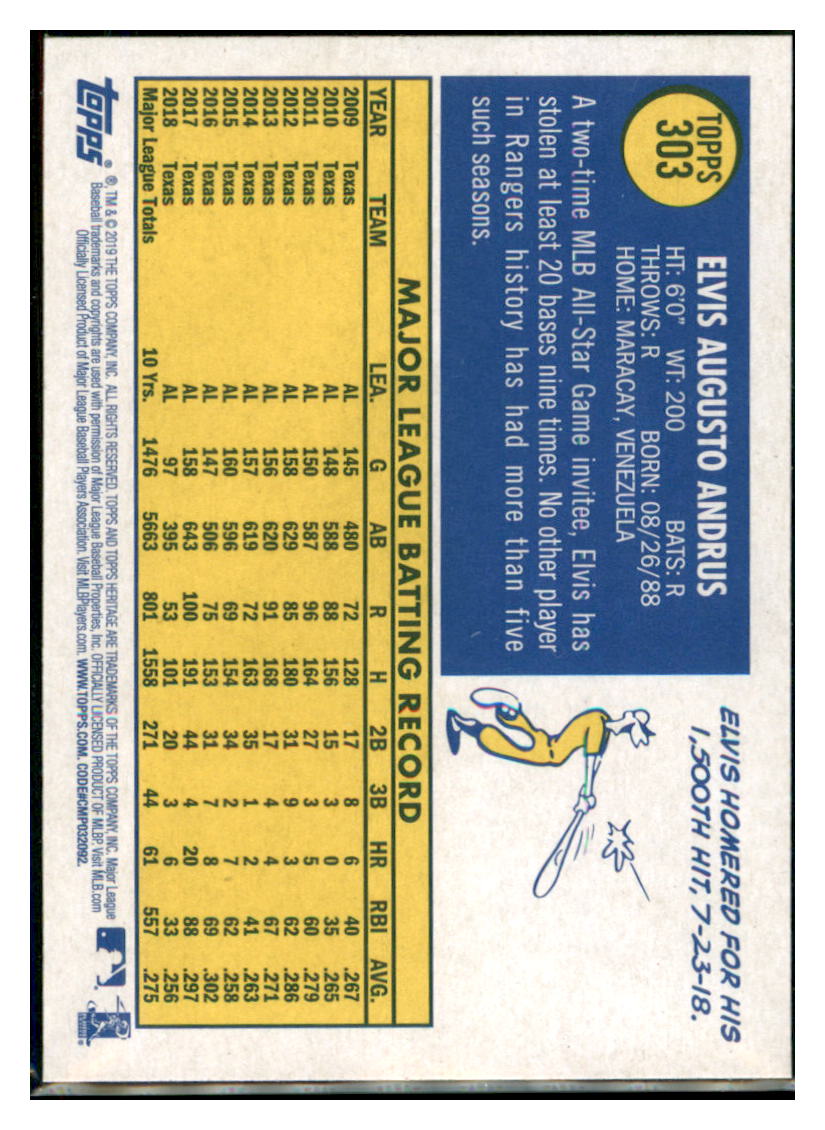2019 Topps Heritage Elvis Andrus Texas Rangers #303 Baseball card TMH1C_1b simple Xclusive Collectibles