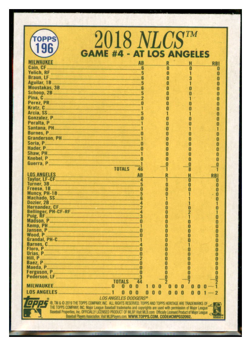 2019 Topps Heritage Saved by the
Belli! Los Angeles Dodgers #196
Baseball card TMH1C simple Xclusive Collectibles