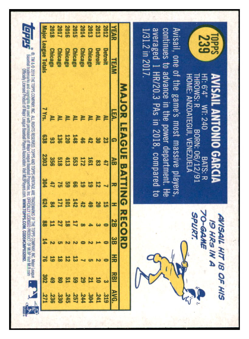 2019 Topps Heritage Avisail Garcia Chicago White Sox #239 Baseball card TMH1C_1a simple Xclusive Collectibles