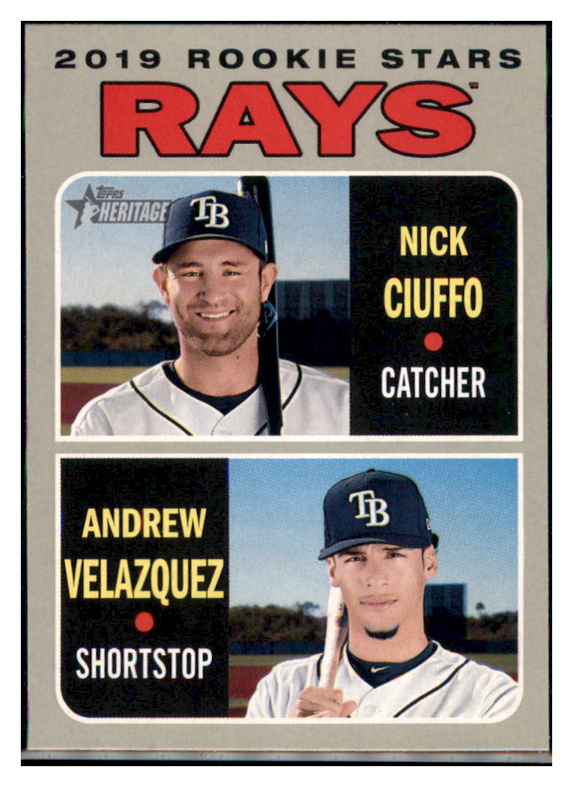 2019 Topps Heritage Andrew Velazquez /
Nick Ciuffo RC, RS Tampa Bay Rays
#381 Baseball card TMH1C_1b simple Xclusive Collectibles