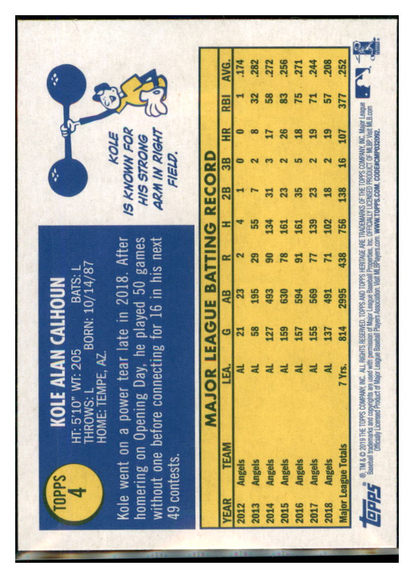 2019 Topps Heritage Kole Calhoun Los Angeles Angels #4 Baseball card TMH1C_1b simple Xclusive Collectibles