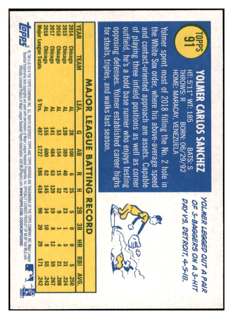 2019 Topps Heritage Yolmer Sanchez Chicago White Sox #91 Baseball card TMH1C_1a simple Xclusive Collectibles