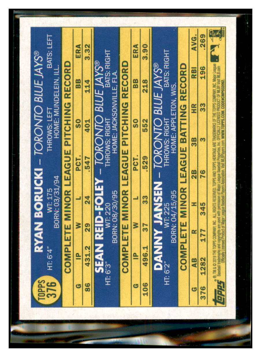 2019 Topps Heritage Ryan Borucki / Danny
  Jansen / Sean Reid-Foley CPC, RC, RS   
  Toronto Blue Jays #376 Baseball card  
  TMH1C simple Xclusive Collectibles   