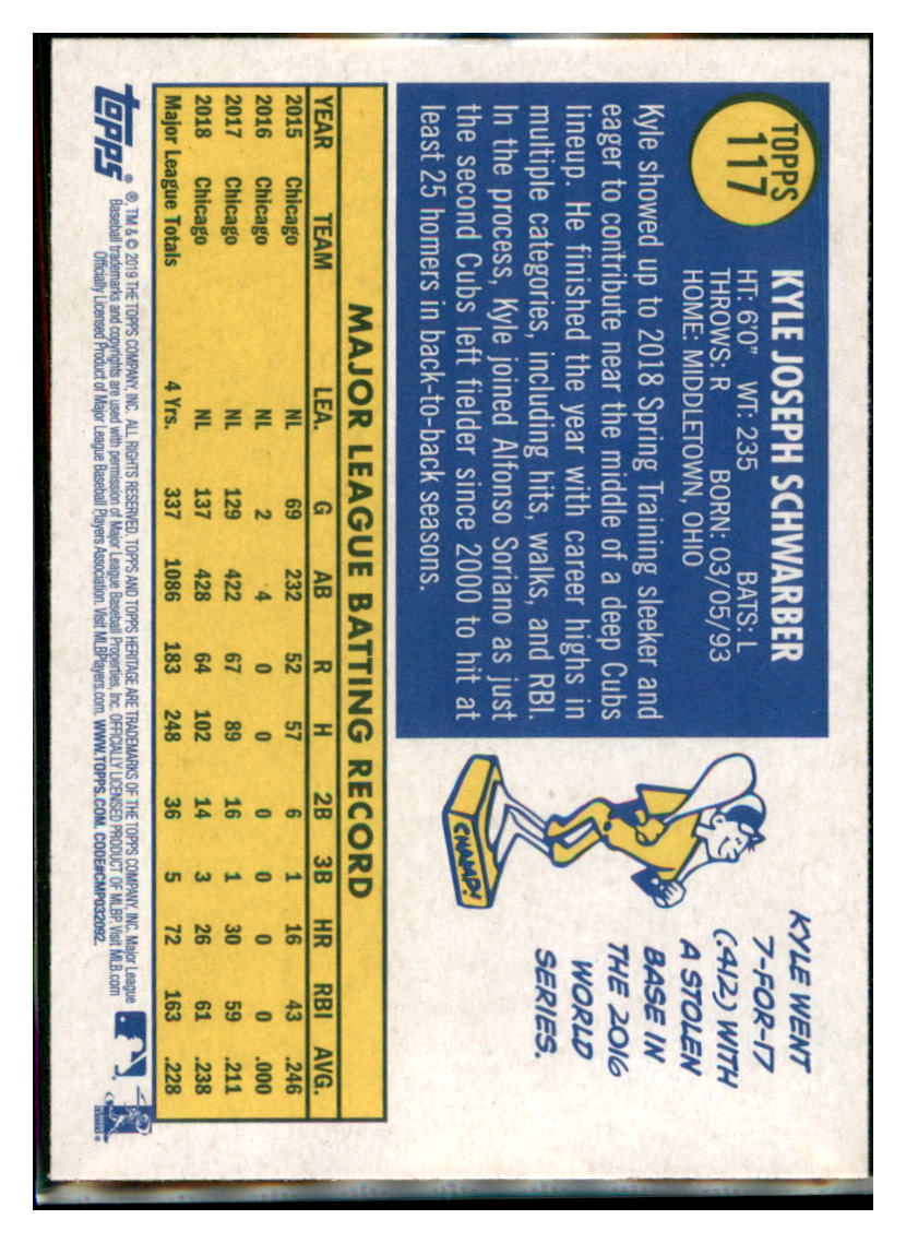 2019 Topps Heritage Kyle Schwarber Chicago Cubs #117 Baseball card TMH1C_1a simple Xclusive Collectibles