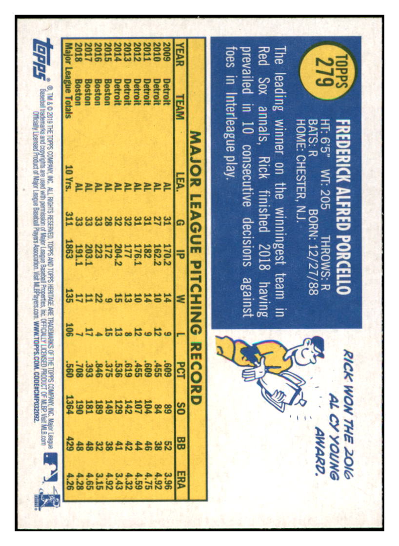 2019 Topps Heritage Rick Porcello Boston Red Sox #279 Baseball card TMH1C simple Xclusive Collectibles
