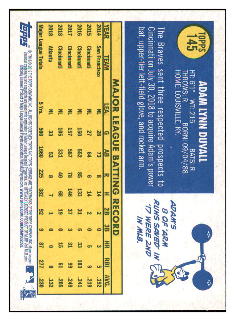 2019 Topps Heritage Adam Duvall    Atlanta Braves #145 Baseball card   TMH1C simple Xclusive Collectibles