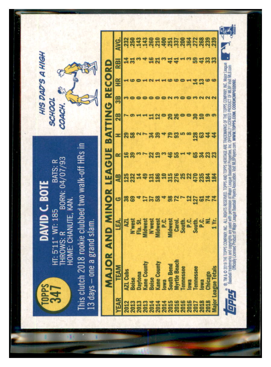 2019 Topps Heritage David Bote Chicago Cubs #347 Baseball card TMH1C simple Xclusive Collectibles