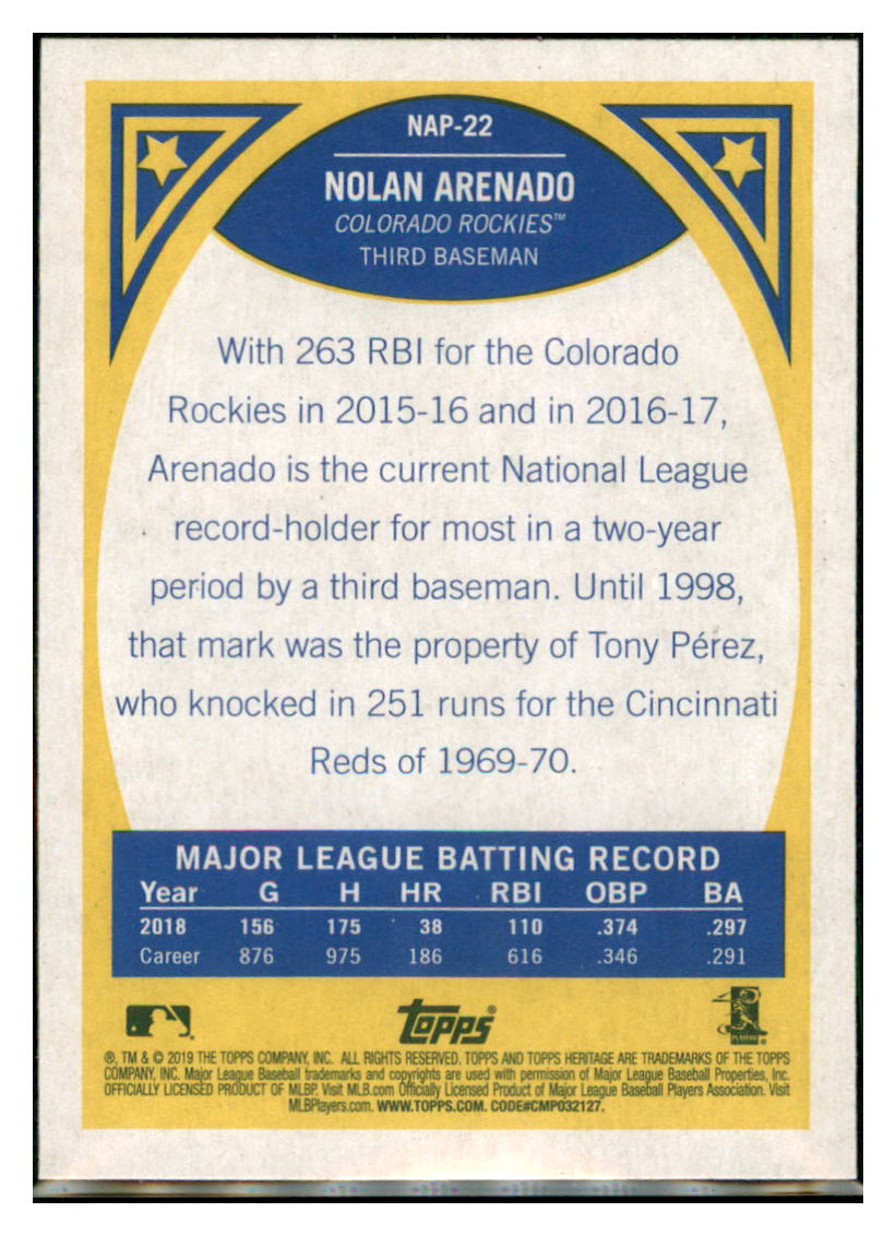 2019 Topps Heritage Nolan Arenado    Colorado Rockies #NAP-22 Baseball
  card   TMH1C_1a simple Xclusive Collectibles   