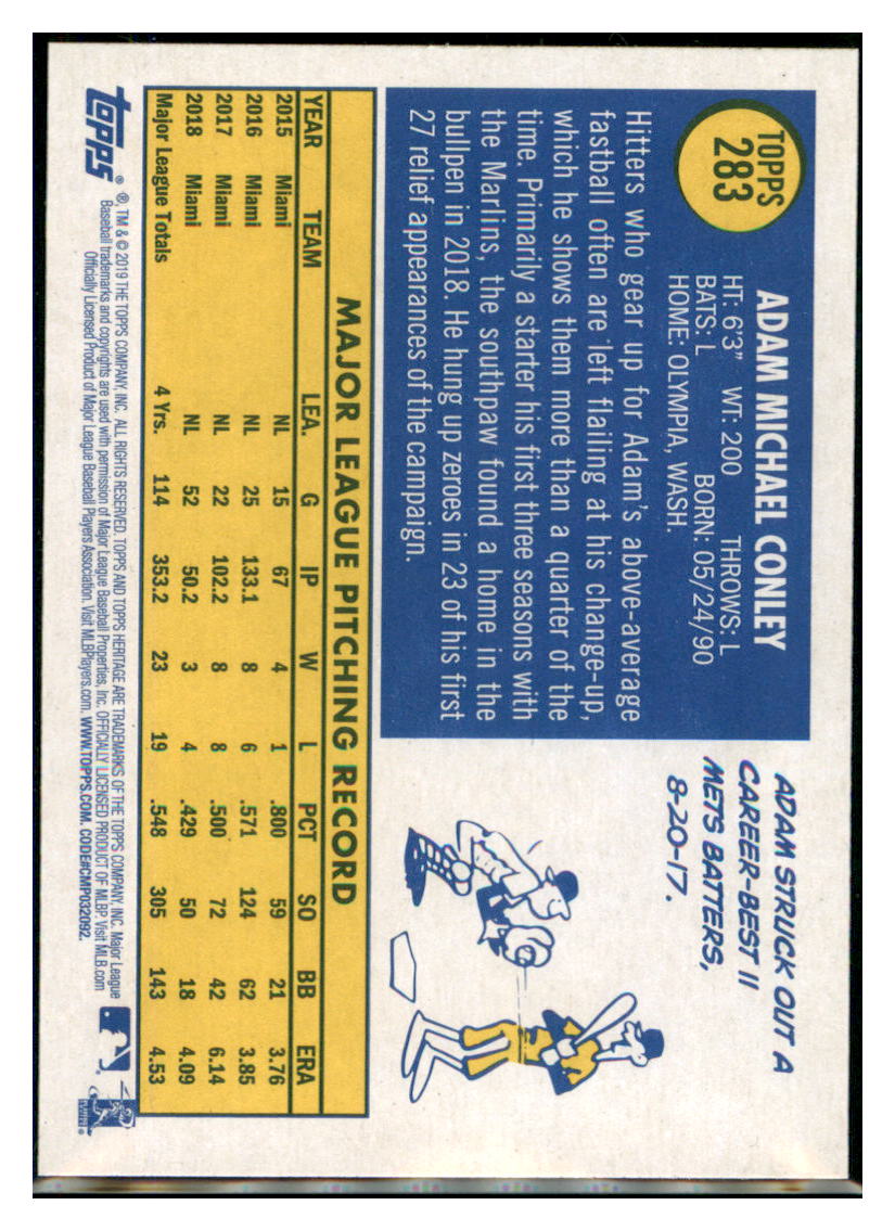 2019 Topps Heritage Adam Conley Miami Marlins #283 Baseball card TMH1C simple Xclusive Collectibles