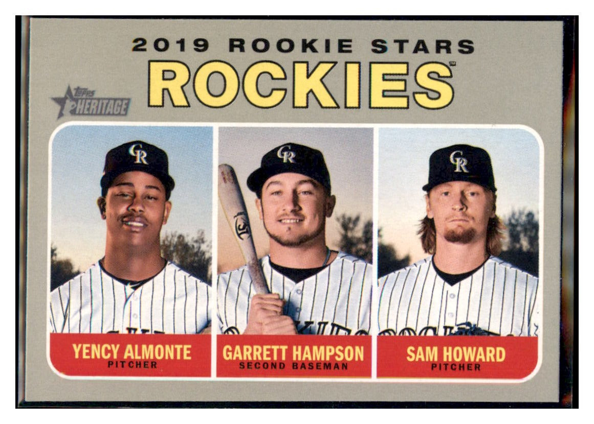 2019 Topps Heritage Garrett Hampson / Sam
  Howard / Yency Almonte CPC, RC, RS   
  Colorado Rockies #396 Baseball card  
  TMH1C_1b simple Xclusive Collectibles   