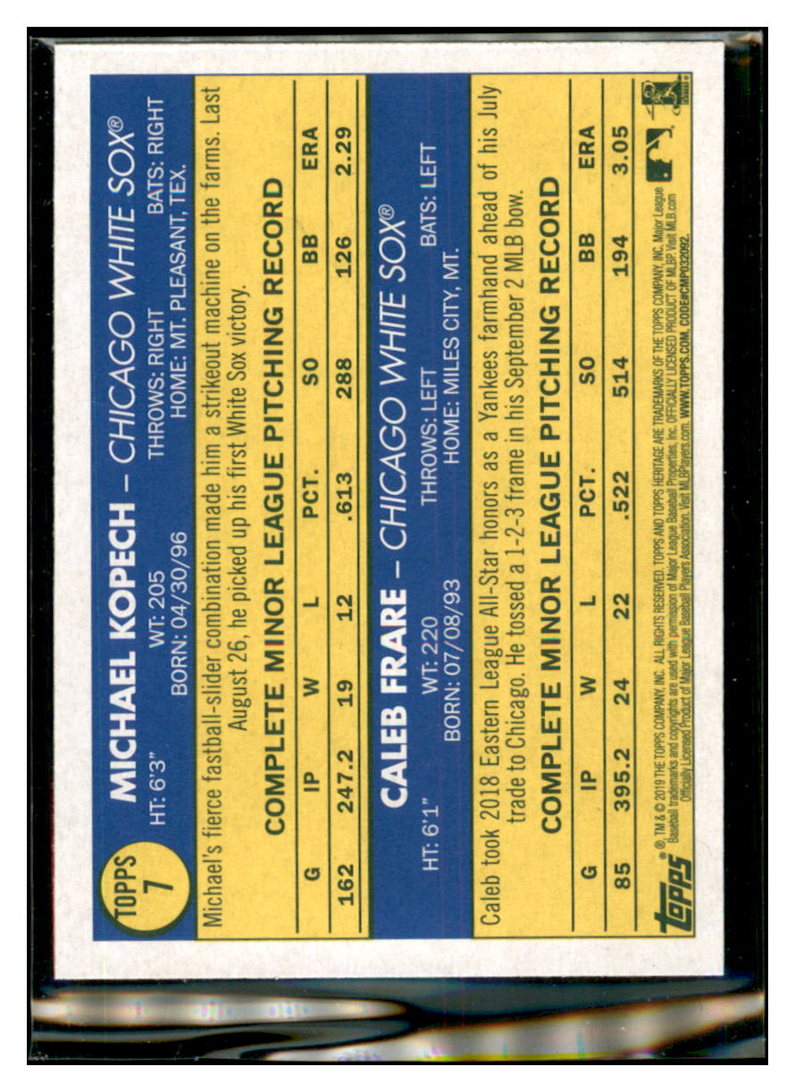 2019 Topps Heritage Michael Kopech /
Caleb Frare RS, CPC, RC Chicago
White Sox #7 Baseball card TMH1C simple Xclusive Collectibles