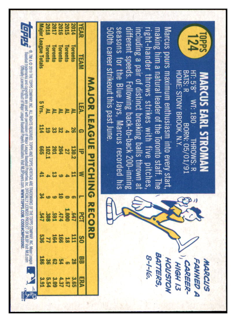 2019 Topps Heritage Marcus Stroman Toronto Blue Jays #124 Baseball card TMH1C simple Xclusive Collectibles