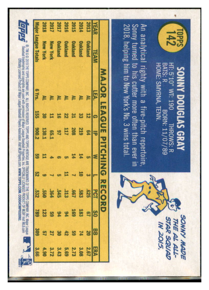 2019 Topps Heritage Sonny Gray New York Yankees #142 Baseball card TMH1C_1a simple Xclusive Collectibles