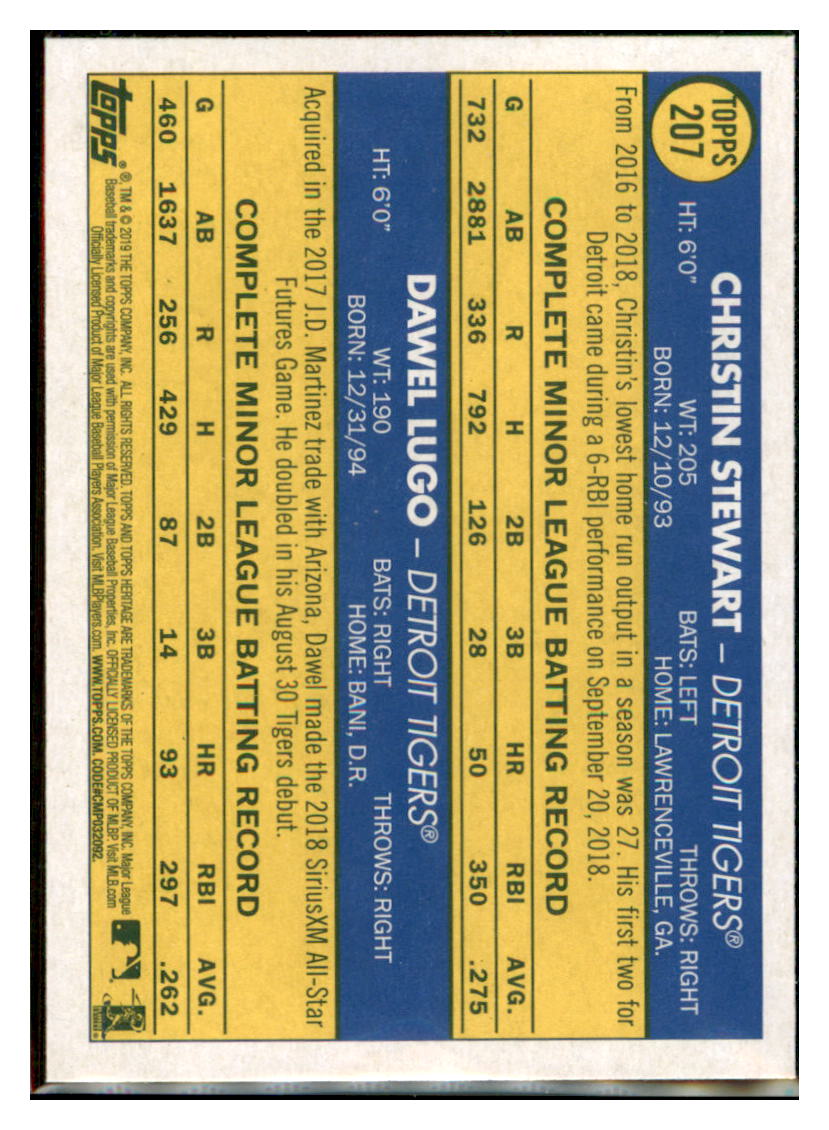 2019 Topps Heritage Dawel Lugo / Christin
Stewart CPC, RC, RS Detroit Tigers
#207 Baseball card TMH1C_1a simple Xclusive Collectibles