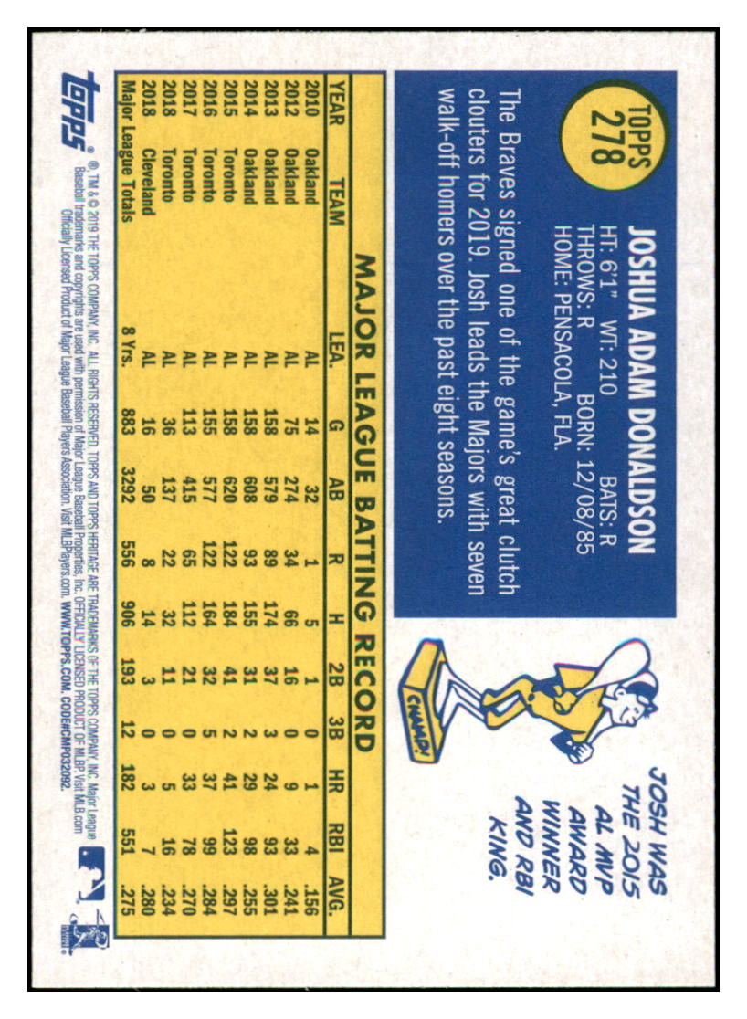 2019 Topps Heritage Josh Donaldson Atlanta Braves #278 Baseball card TMH1C simple Xclusive Collectibles