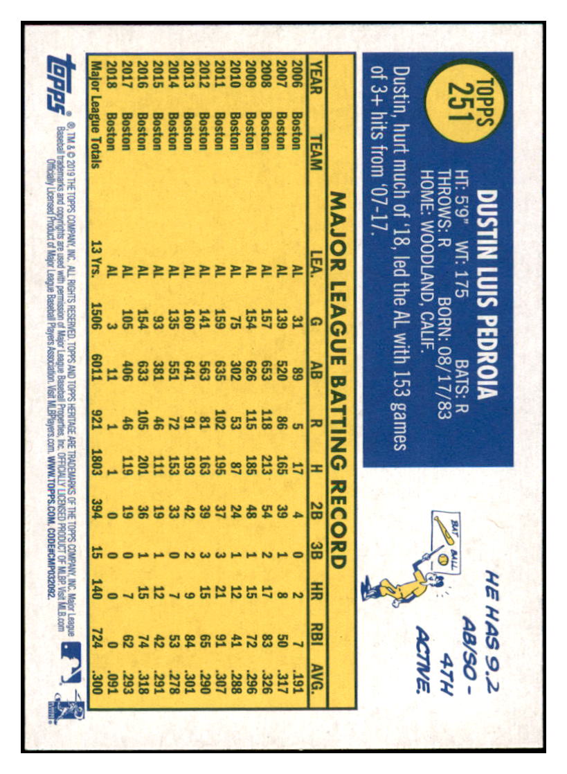 2019 Topps Heritage Dustin Pedroia Boston Red Sox #251 Baseball card TMH1C_1b simple Xclusive Collectibles