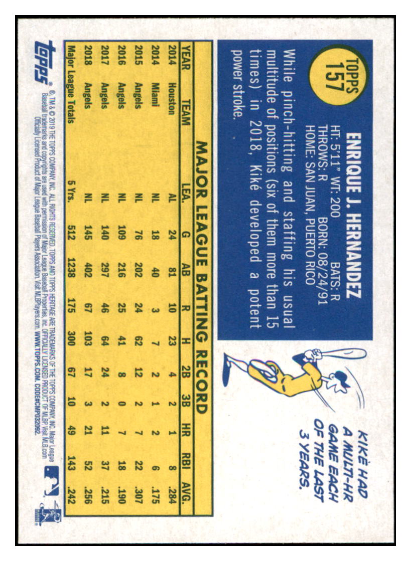 2019 Topps Heritage Enrique
Hernandez Los Angeles Dodgers #157
Baseball card TMH1C simple Xclusive Collectibles