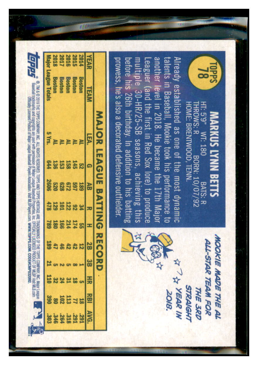 2019 Topps Heritage Mookie Betts    Boston Red Sox #78 Baseball card   TMH1C simple Xclusive Collectibles