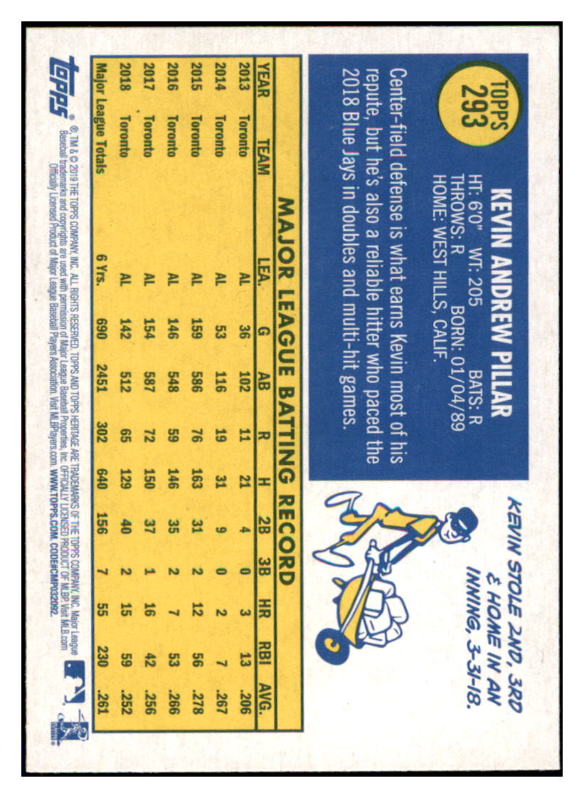 2019 Topps Heritage Kevin Pillar Toronto Blue Jays #293 Baseball card TMH1C_1a simple Xclusive Collectibles