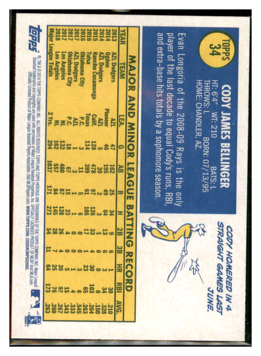 2019 Topps Heritage Cody Bellinger Los Angeles Dodgers #34 Baseball
card TMH1C_1a simple Xclusive Collectibles
