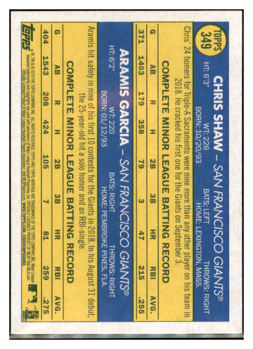 2019 Topps Heritage Chris Shaw / Aramis
  Garcia CPC, RC, RS    San Francisco
  Giants #349 Baseball card   TMH1C simple Xclusive Collectibles