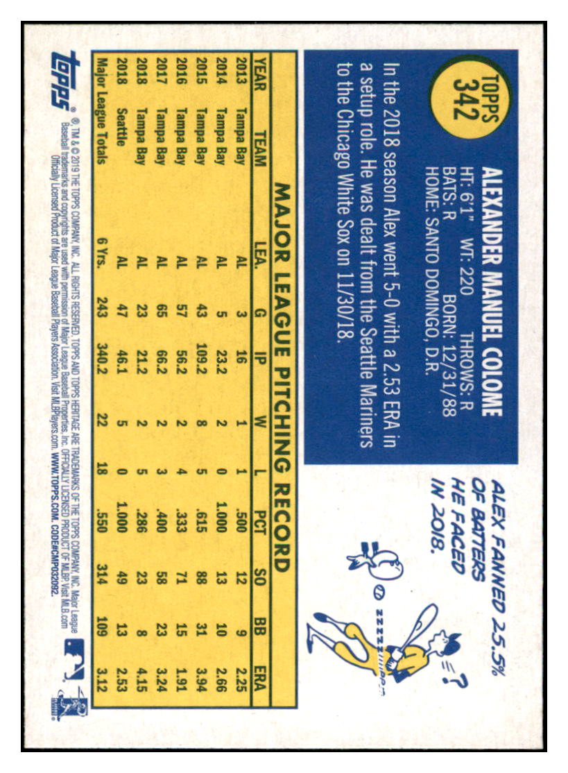 2019 Topps Heritage Alex Colome Chicago White Sox #342 Baseball card TMH1C_1a simple Xclusive Collectibles