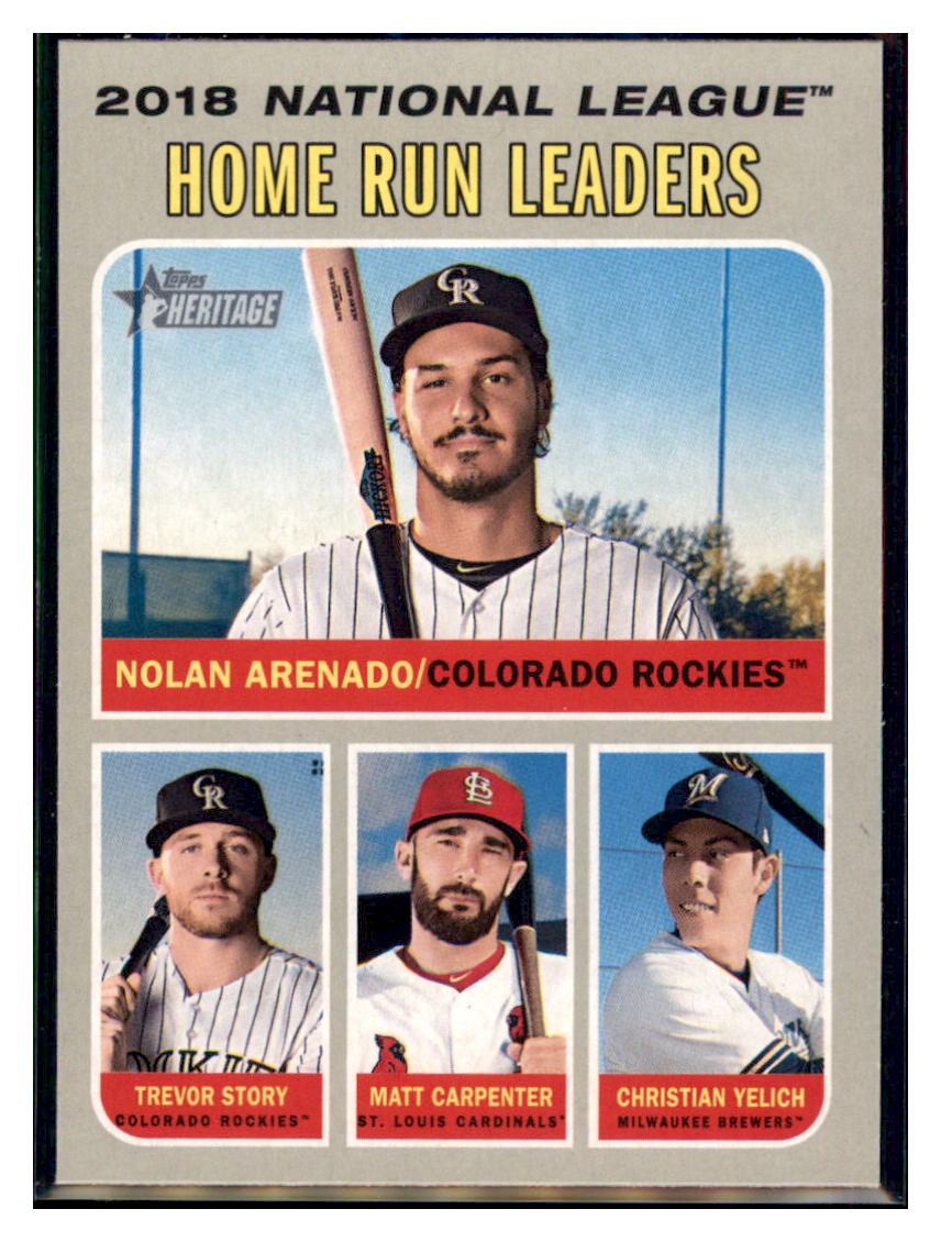 2019 Topps Heritage Christian Yelich /
  Matt Carpenter / Trevor Story / Nolan Arenado CPC, LL    Milwaukee Brewers / St. Louis Cardinals /
  Colorado Rockies #65 Baseball card  
  TMH1C_1a simple Xclusive Collectibles   