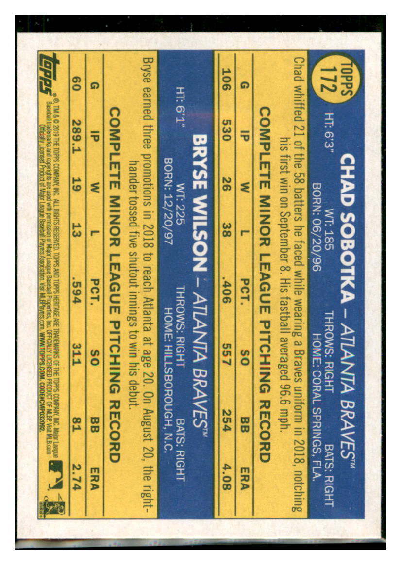 2019 Topps Heritage Chad Sobotka / Bryse
Wilson CPC, RC, RS Atlanta Braves
#172 Baseball card TMH1C simple Xclusive Collectibles