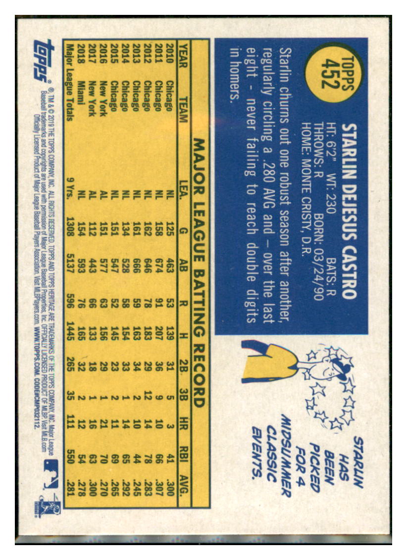 2019 Topps Heritage Starlin Castro Miami Marlins #452 Baseball card TMH1C simple Xclusive Collectibles