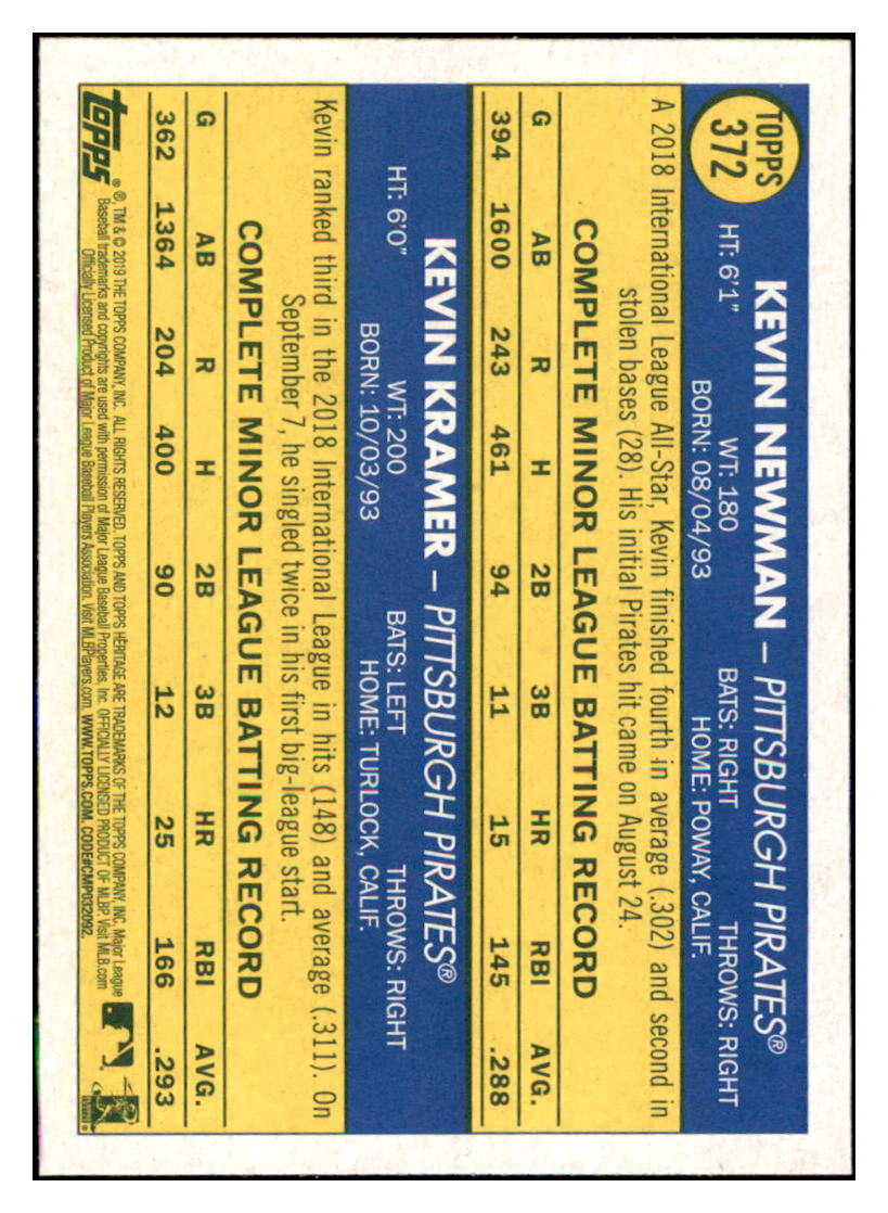 2019 Topps Heritage Kevin Newman / Kevin
  Kramer CPC, RC, RS    Pittsburgh
  Pirates #372 Baseball card   TMH1C_1c simple Xclusive Collectibles