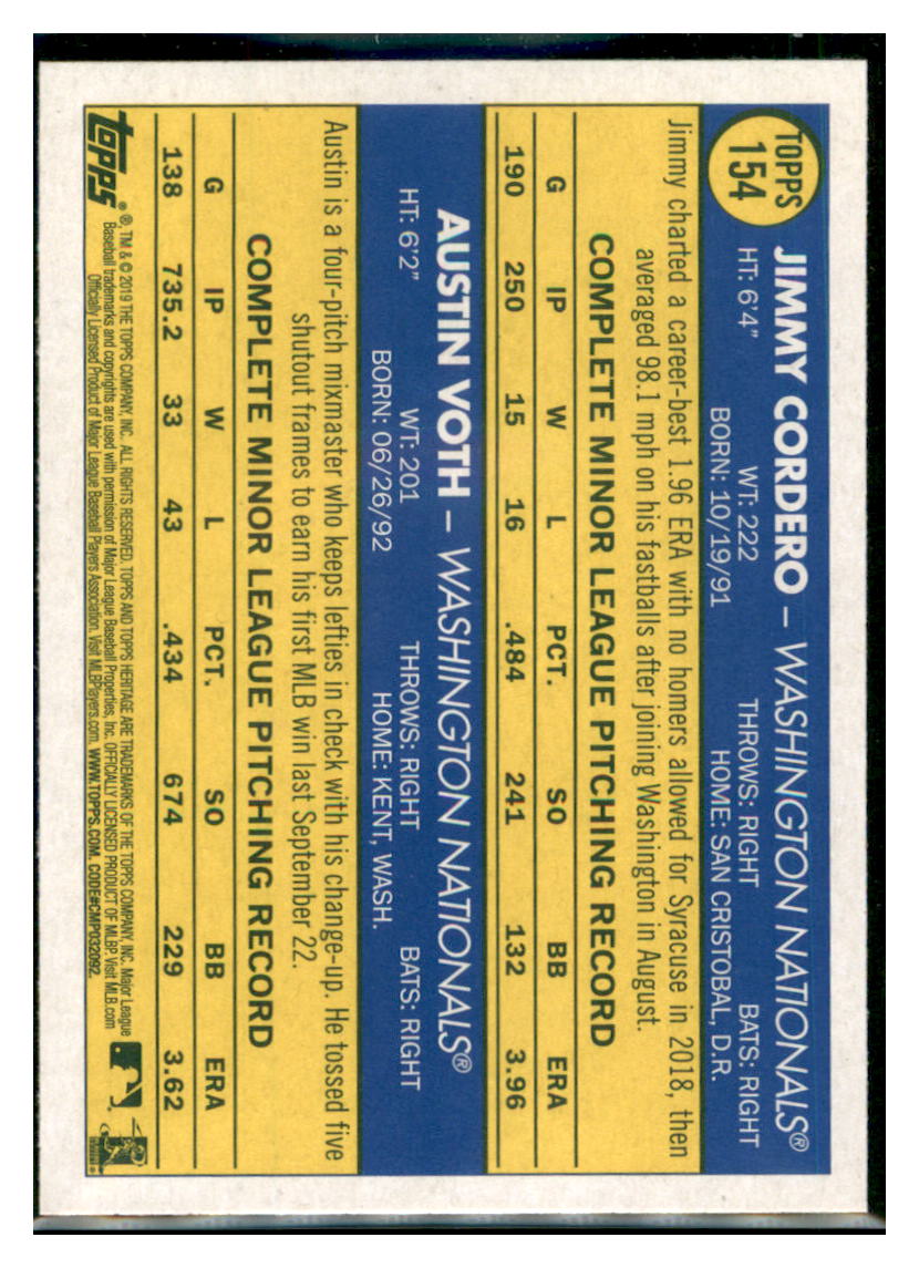 2019 Topps Heritage Austin Voth / Jimmy
  Cordero CPC, RC, RS    Washington
  Nationals #154 Baseball card   TMH1C_1a simple Xclusive Collectibles