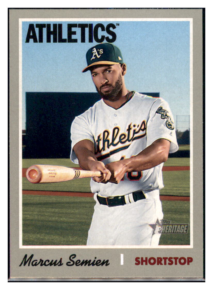 2019 Topps Heritage Marcus Semien Oakland Athletics #205 Baseball card TMH1C_1a simple Xclusive Collectibles