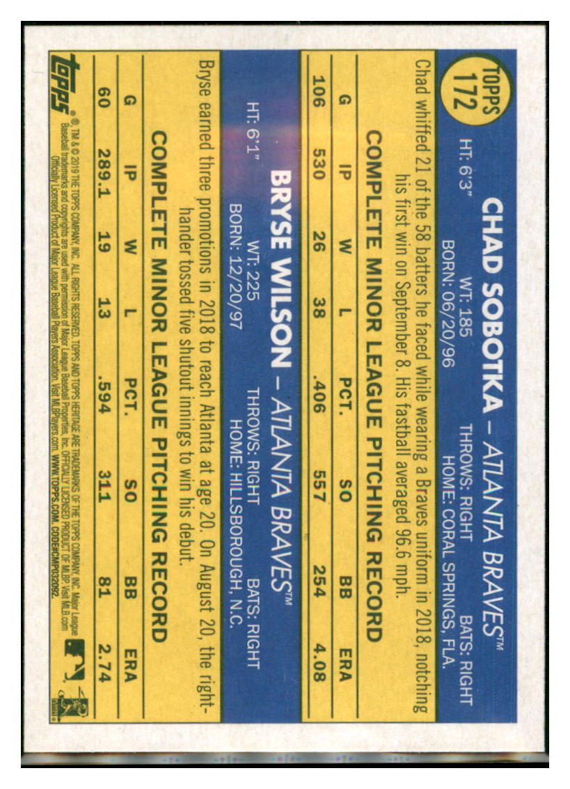 2019 Topps Heritage Chad Sobotka / Bryse
  Wilson CPC, RC, RS    Atlanta Braves
  #172 Baseball card   TMH1C_1c simple Xclusive Collectibles