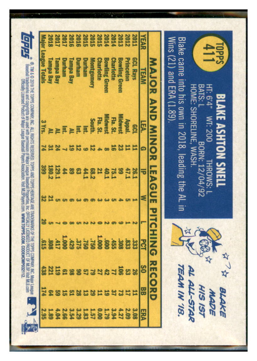 2019 Topps Heritage Blake Snell Tampa Bay Rays #411 Baseball card TMH1C simple Xclusive Collectibles