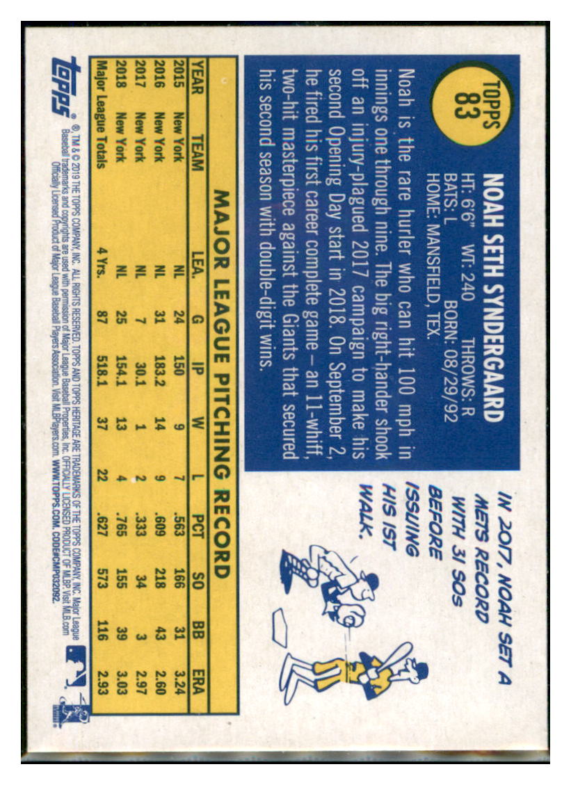 2019 Topps Heritage Noah Syndergaard    New York Mets #83 Baseball card   TMH1C_1a simple Xclusive Collectibles