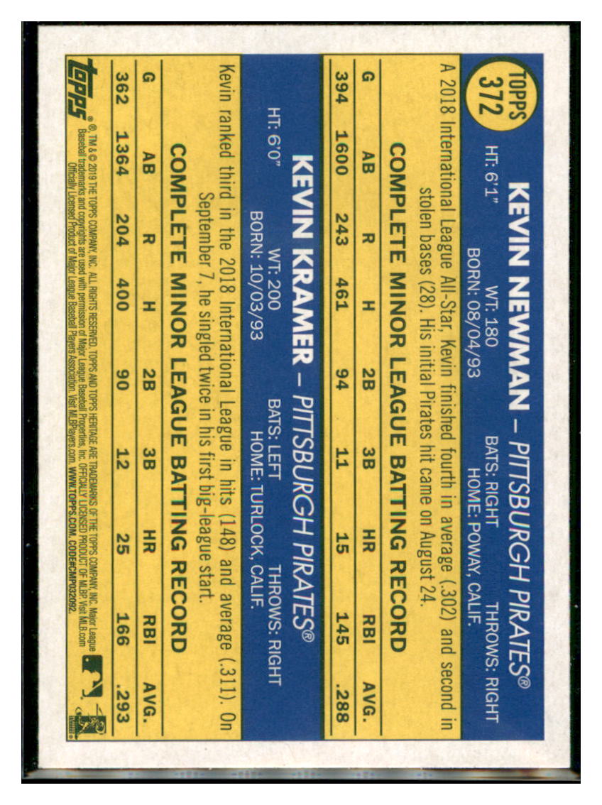 2019 Topps Heritage Kevin Newman / Kevin
  Kramer CPC, RC, RS    Pittsburgh
  Pirates #372 Baseball card   TMH1C_1b simple Xclusive Collectibles