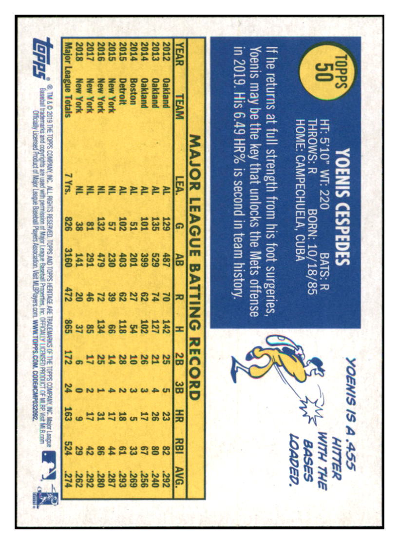 2019 Topps Heritage Yoenis Cespedes    New York Mets #50 Baseball card   TMH1C simple Xclusive Collectibles