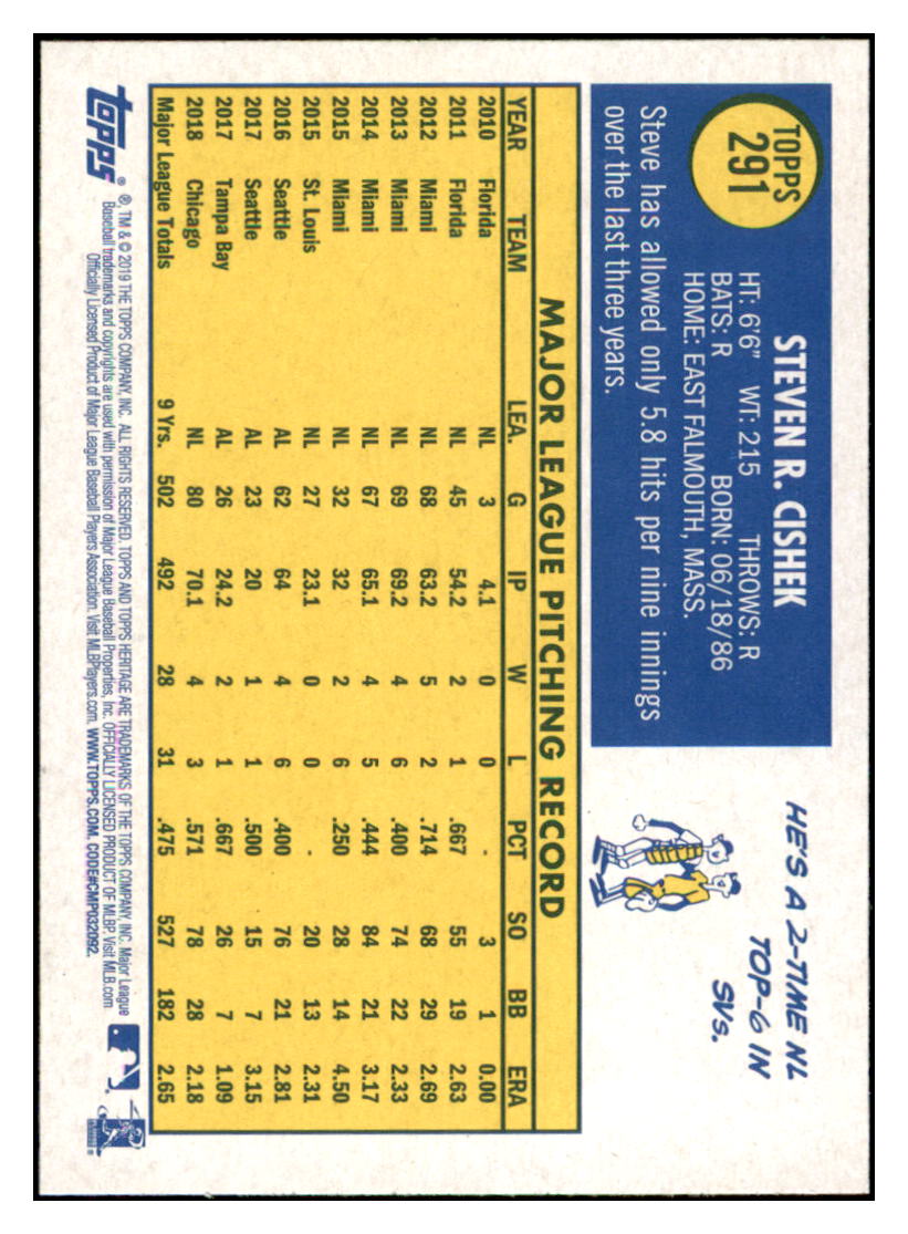 2019 Topps Heritage Steve Cishek Chicago Cubs #291 Baseball card TMH1C simple Xclusive Collectibles